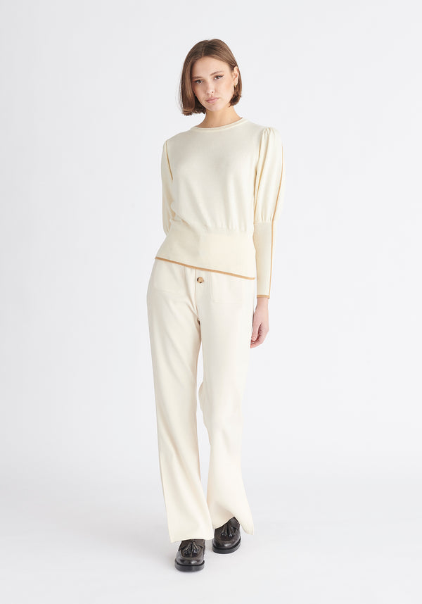 Paisie Contrast Colour Edge Knitted Top in Cream